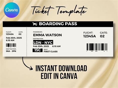 Editable Boarding Pass Template Canva Boarding Pass Customizable