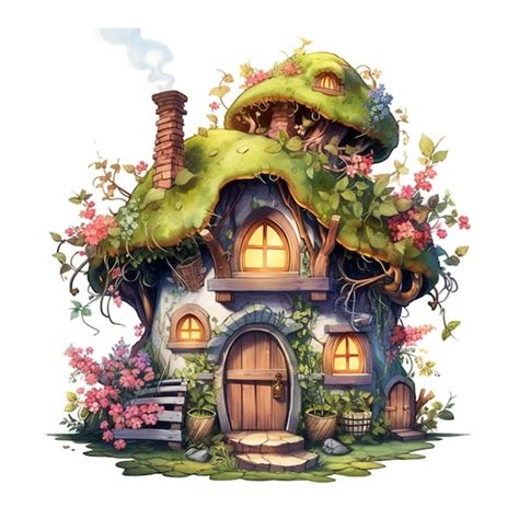 Premium Photo Illustration Of A Fairy House With A Thatched Roof And