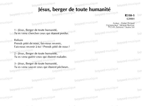 Chantons En Eglise J Sus Berger De Toute Humanit