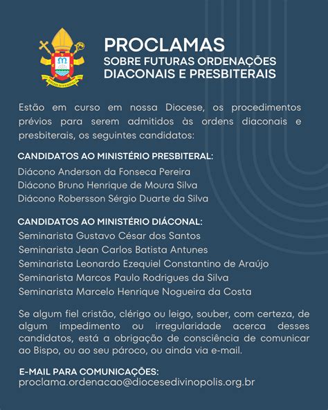 Proclamas sobre futuras ordenações diaconais e presbiterais Diocese