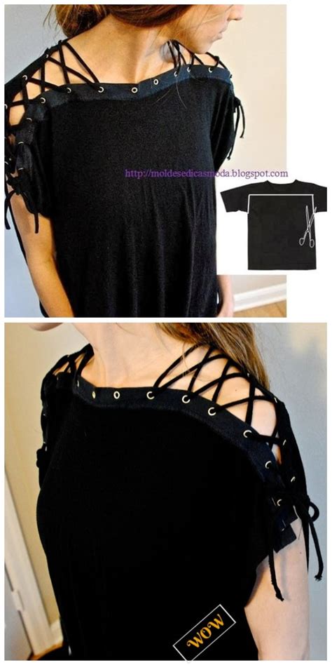 Chic T Shirt Refashion Ideas With Diy Tutorials Diy Lace Up Collar T