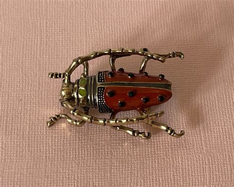 Rhinestone Scarab Pin Beetle Pin Orange Beetle Pin Rhinestone Beetle