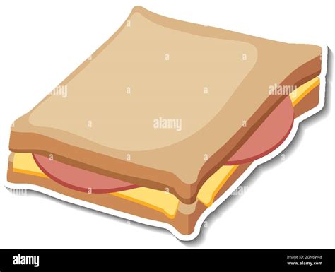 Ham Cheese Sandwich Sticker On White Background Illustration Stock