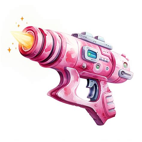 Premium Photo Illustration Of A Pink Toy Gun With A Yellow Light Coming Out Of It Generative Ai