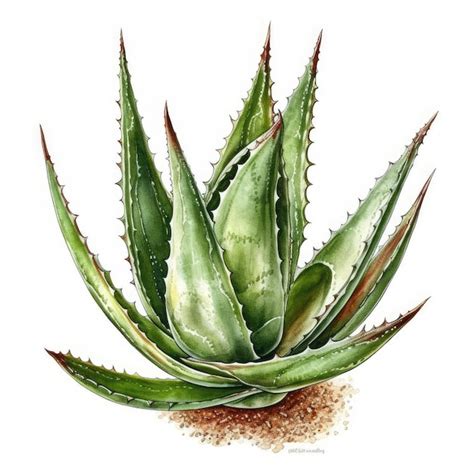 Premium Photo A Watercolor Painting Of A Green Aloe Vera Plant