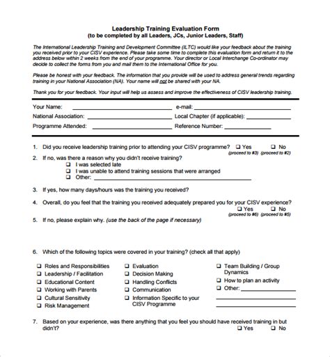 Free 9 Sample Leadership Evaluation Forms In Ms Word Pdf