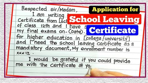 Application For School Leaving Certificate School Leaving Certificate