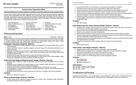 Construction Superintendent Oil Gas Resume Sample