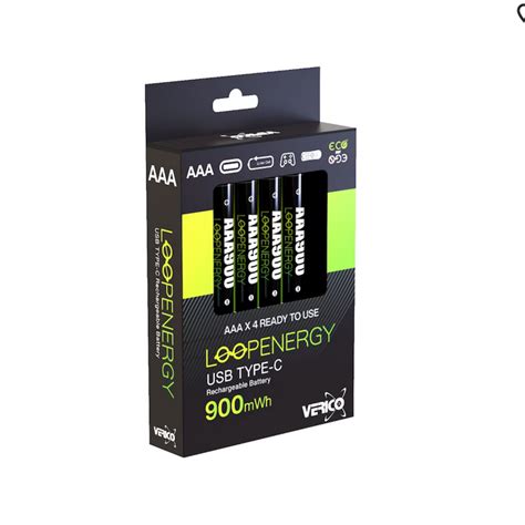 Verico Loop Energy Aaa Rechargeable Batteries Usb C Mwh Pack Of