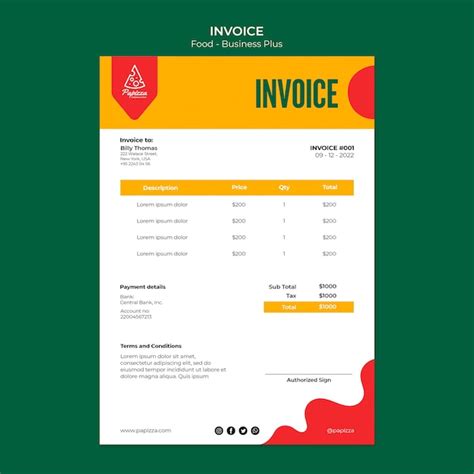 Free PSD | Flat design food invoice design