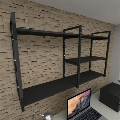 Prateleira Industrial para Escritório Aço Cor Preto Mdf 30cm Modelo