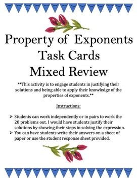 Property Of Exponents Task Cards By Engaged Math TpT