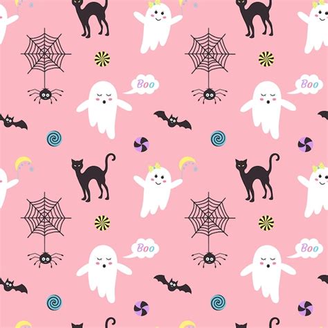 Premium Vector Cute Pink Halloween Ghosts Seamless Pattern Pastel