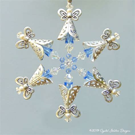 Angel Ornament Beaded Snowflake With Silver Plated Filagree Angels