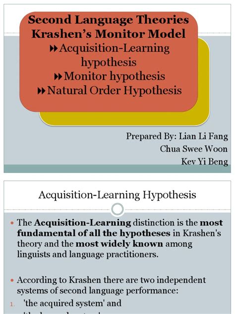 Krashen S Monitor Model Acquisition Learning Monitor Natural Order Pdf Second Language