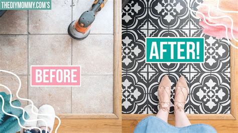 How To Paint Floor Tiles With A Stencil The Diy Mommy Youtube