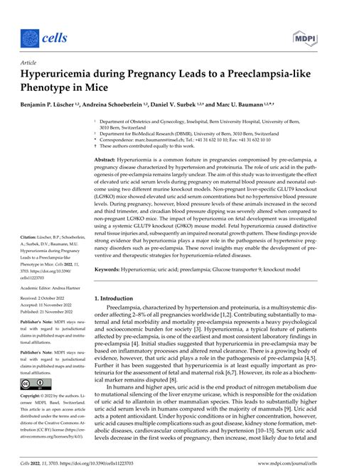 Pdf Hyperuricemia During Pregnancy Leads To A Preeclampsia Like