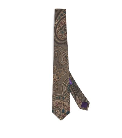 Mens Ralph Lauren Purple Label Brown Cashmere Silk Paisley Tie Harrods Us