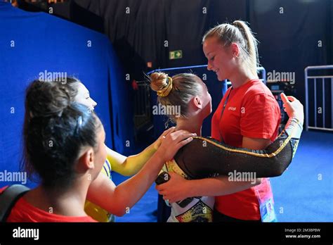 Belgian Gymnast Lisa Vaelen Celebrates During The Womens Vault Final