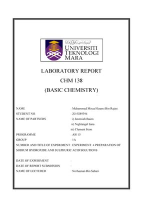 Lab Report CHM138 Experiment 6 LAB REPORT CHM 138 BASIC CHEMISTRY