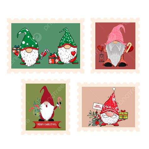 Combo De Sellos De Gnomos Navideños Con Marco Rosa Png Navidad Enano