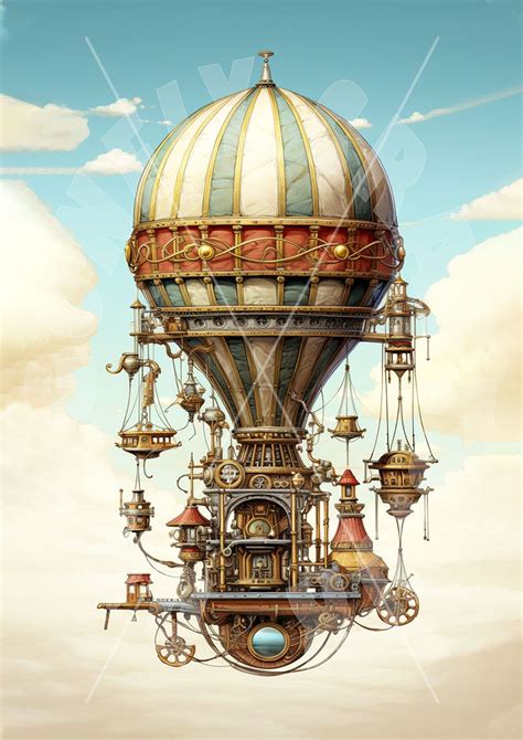 A2 Large Size Decoupage Steampunk Hot Air Balloon 2 30gsm Rice Paper