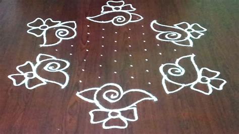 Easy Shanku Muggulu With 11 Dots Sangu Kolam With Flowers Rangoli