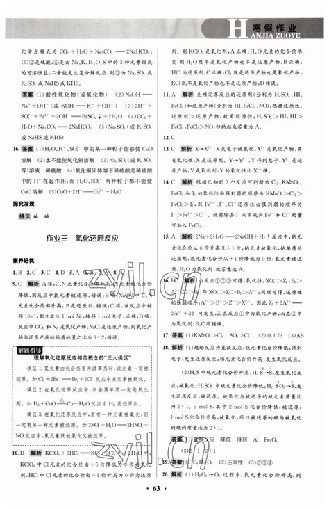 2023年志鸿优化系列丛书寒假作业高一化学答案——青夏教育精英家教网——