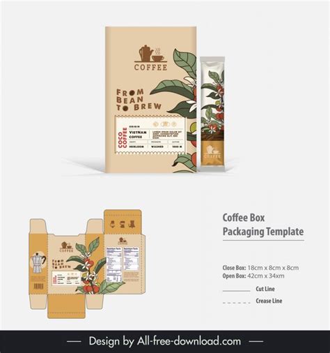 Coffee Box Packaging Template Elegant Classic Flowers Leaves Vectors