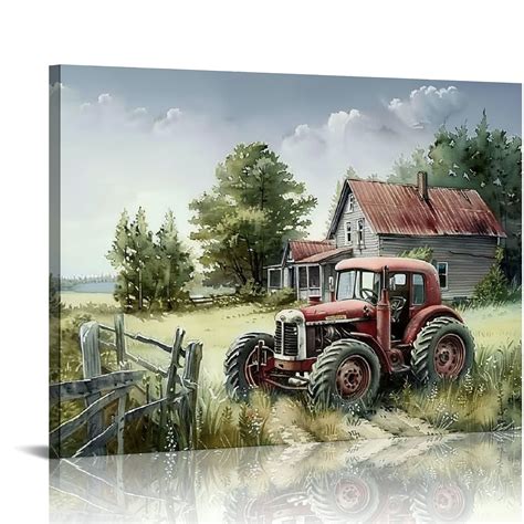 Comio Farmhouse Rustic Pictures Old Barn Posters Farm Tractor Canvas Wall Art Country House