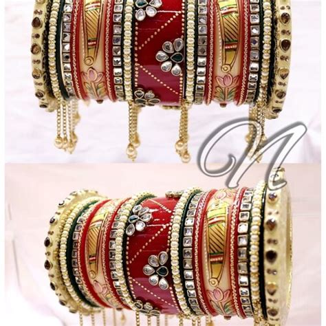 Indian Bridal Hanging Pearls Chain Chura Pakistani Wedding Glass