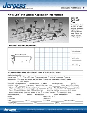 Fillable Online Kwik Lok Pin Special Application Information Fax Email