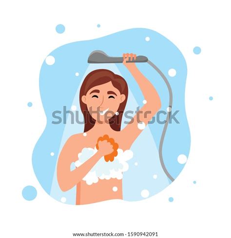 Young Woman Taking Shower Cartoon Vector Stock Vector Royalty Free