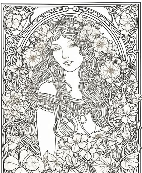 Un Dessin En Noir Et Blanc D Une Femme Avec Des Fleurs Dans Les Cheveux