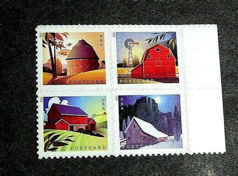 Us Barns Postcard Rate C Stamps Block Of Off Usps Pane