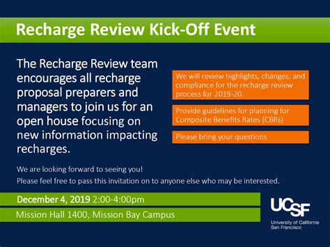 Recharge Review Kick Off Event Ucsf Budget And Resource Management