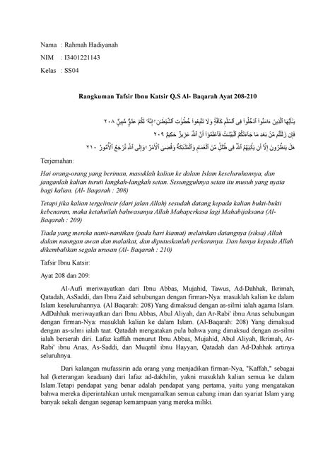 Rangkuman Tafsir Ibnu Katsir Q S Al Baqarah Ayat 208 210 Nama