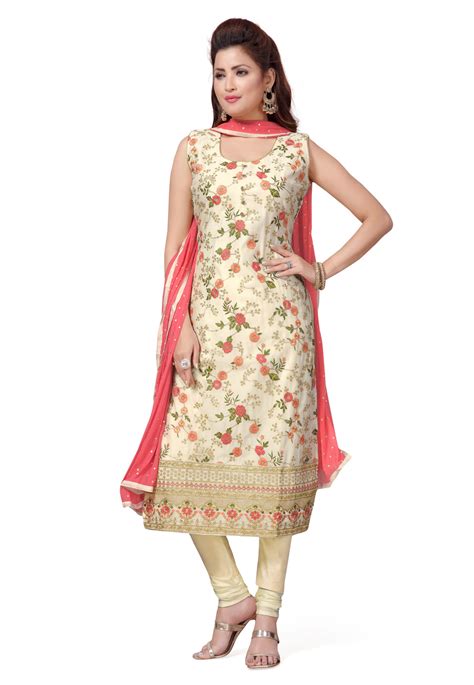 Beige Chanderi Readymade Churidar Suit 180210