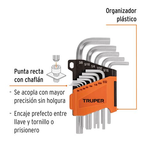 Juego 13 Llaves Allen Std Punta Hexagonal Con Organizador Llaves Allen