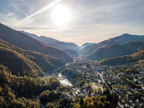 Aerial View Of Krasnaya Polyana Mountains In Autumn Russia Stock