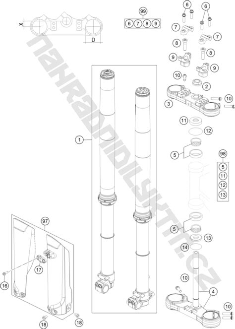 Náhradní díly KTM Schéma FRONT FORK TRIPLE CLAMP pro model KTM