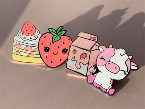 Strawberry Themed Milk Strawberry Cow Cake Hard Enamel Etsy