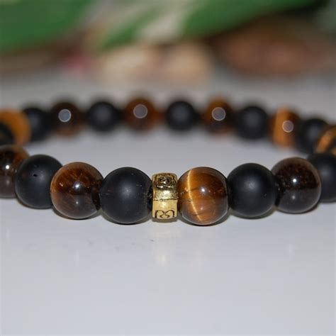 Mens Tigers Eye Black Onyx Bracelet Etsy