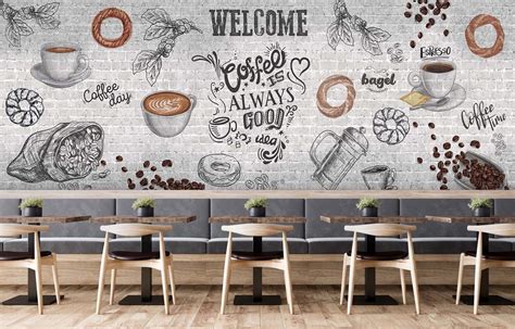 Coffee Art Wallpaper, Cafe Wallpaper, Art Wallpaper, Coffe Shop Wall ...