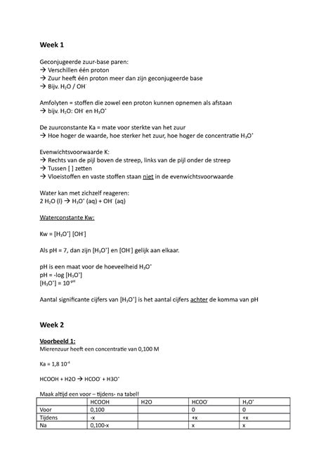 Samenvatting Chemie Periode 2 Week 1 Geconjugeerde Zuur Base Paren