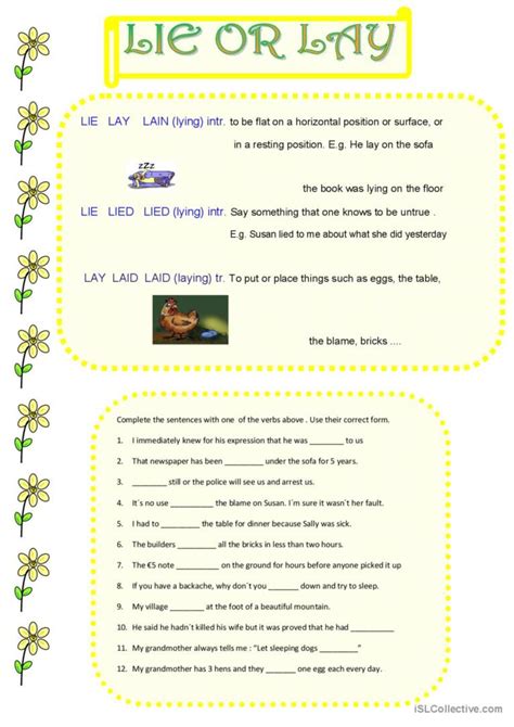 Lie - Lay - Lie - ESL worksheet by Mietz - Worksheets Library