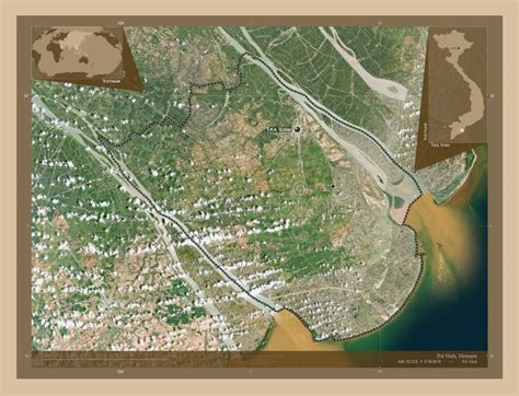 Tra Vinh, Vietnam. Low-res Satellite. Labelled Points of Cities Stock ...