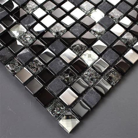 Black Mix Silver And Gray Ks66b 118x118sheet Mini Marble And Glass Tile Backsplash With