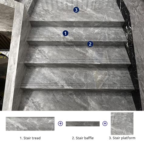 Modern House Stairway Tiles Grey Marble Texture Stair Tile Decorative