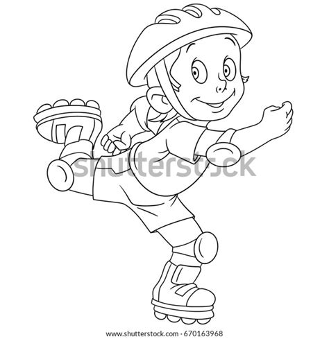 Coloring Page Cartoon Boy Roller Skating Stock Vector (Royalty Free) 670163968